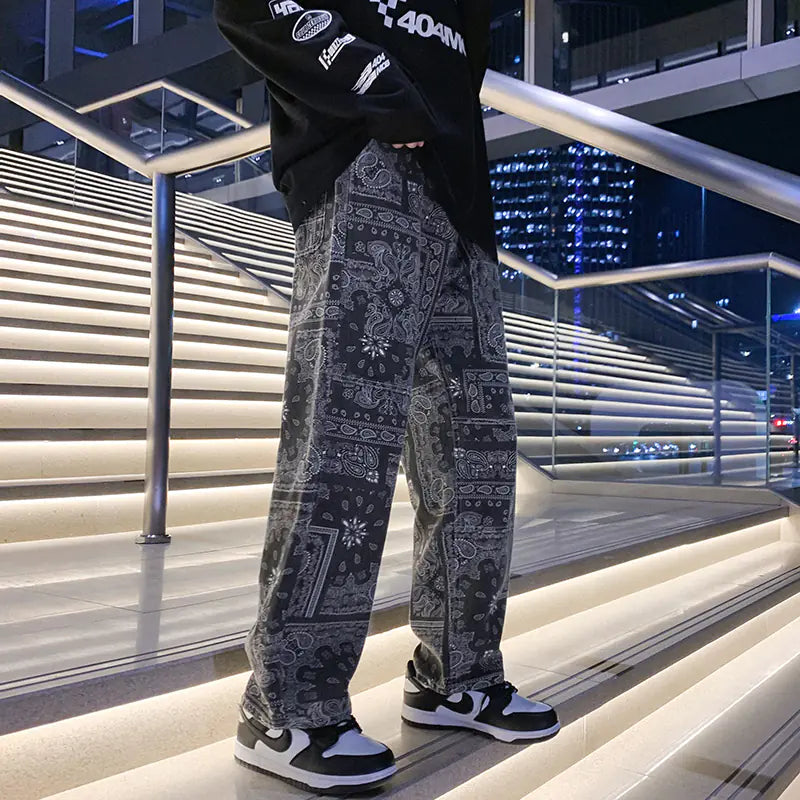 Black Print Loose Jeans