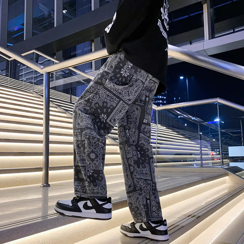 Black Print Loose Jeans