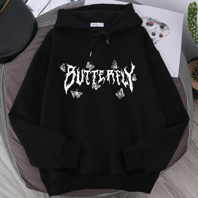 Gothic Letter Butterfly Couple Loose Sweatshirt