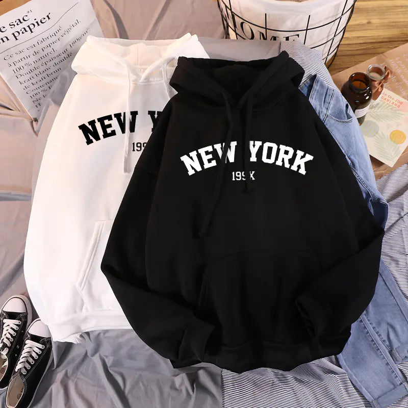 Women’s Thick Velvet New York Print Hoodie