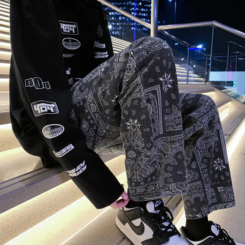 Black Print Loose Jeans