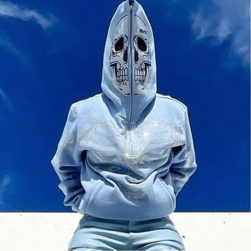 Street Skull Rhinestone Zip Hoodie