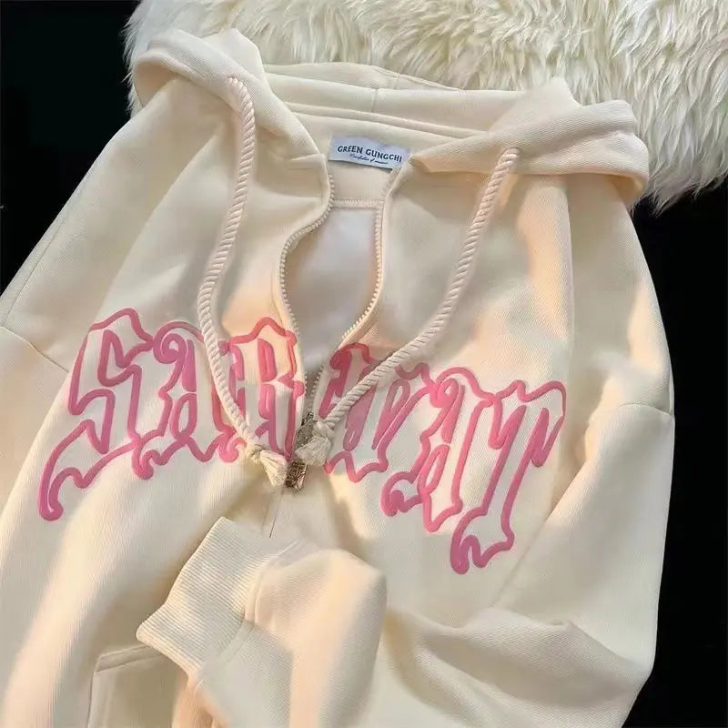 Gothic Letter Zip Hoodie