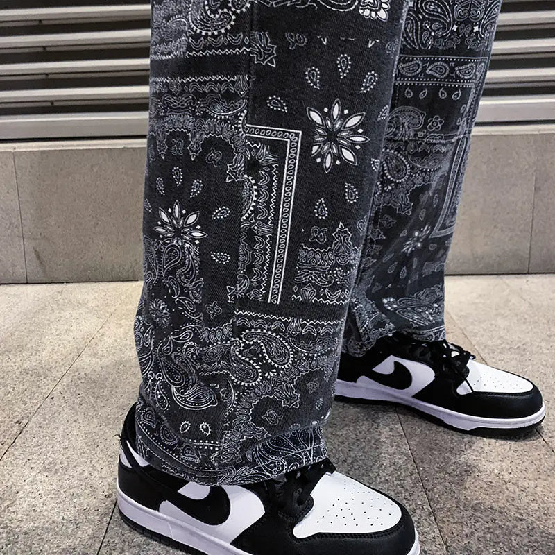 Black Print Loose Jeans