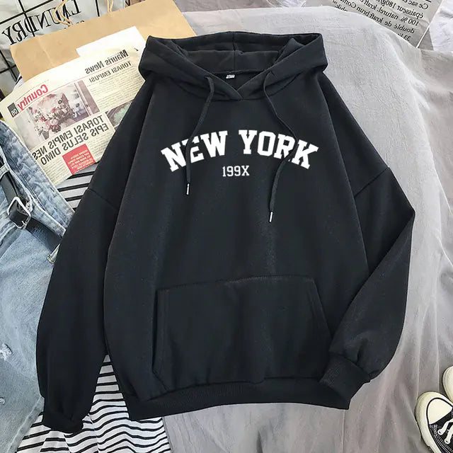 Women’s Thick Velvet New York Print Hoodie