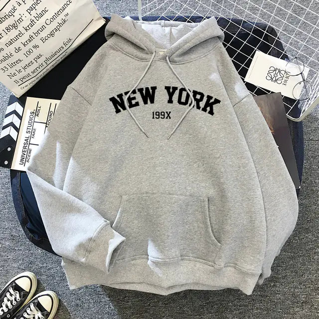 Women’s Thick Velvet New York Print Hoodie
