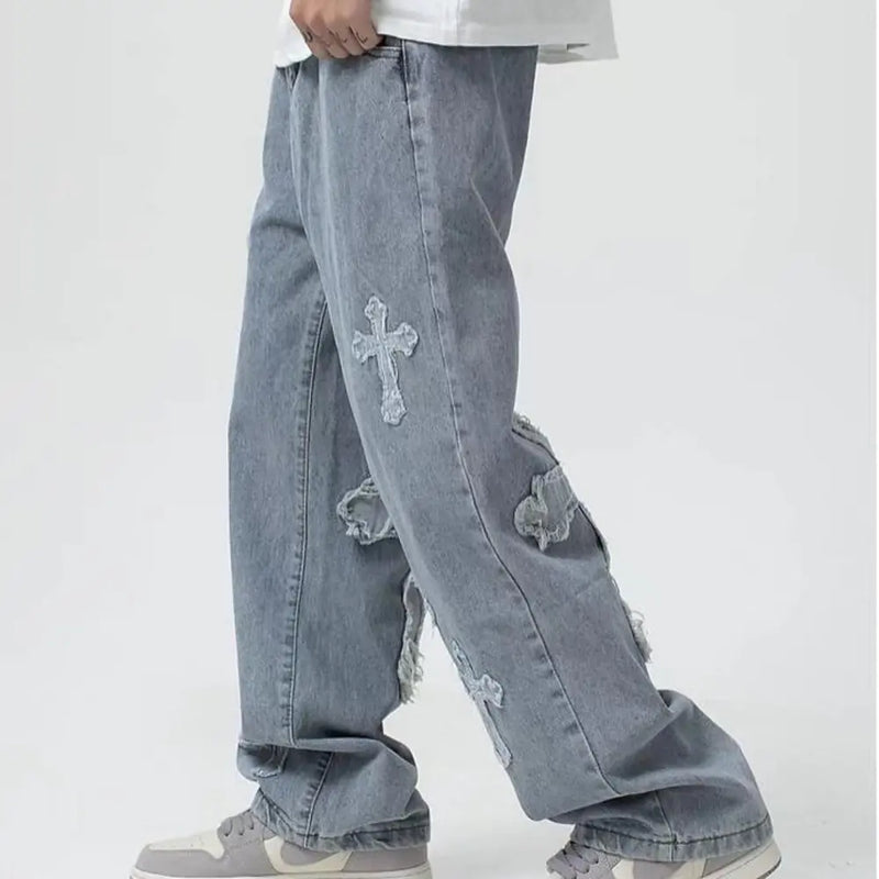 Men's Trendy High Street Cross Patch Jeans