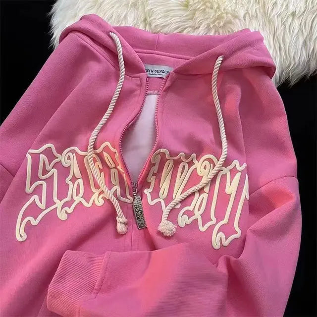 Gothic Letter Zip Hoodie