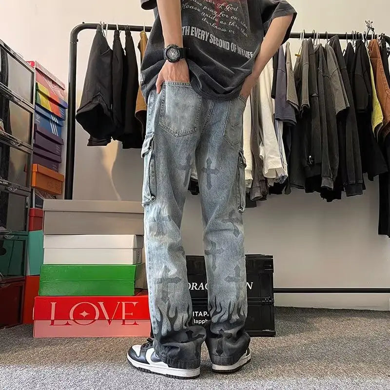 Loose Straight Hong Kong Style Casual Jeans
