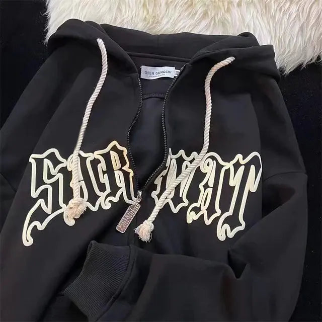 Gothic Letter Zip Hoodie