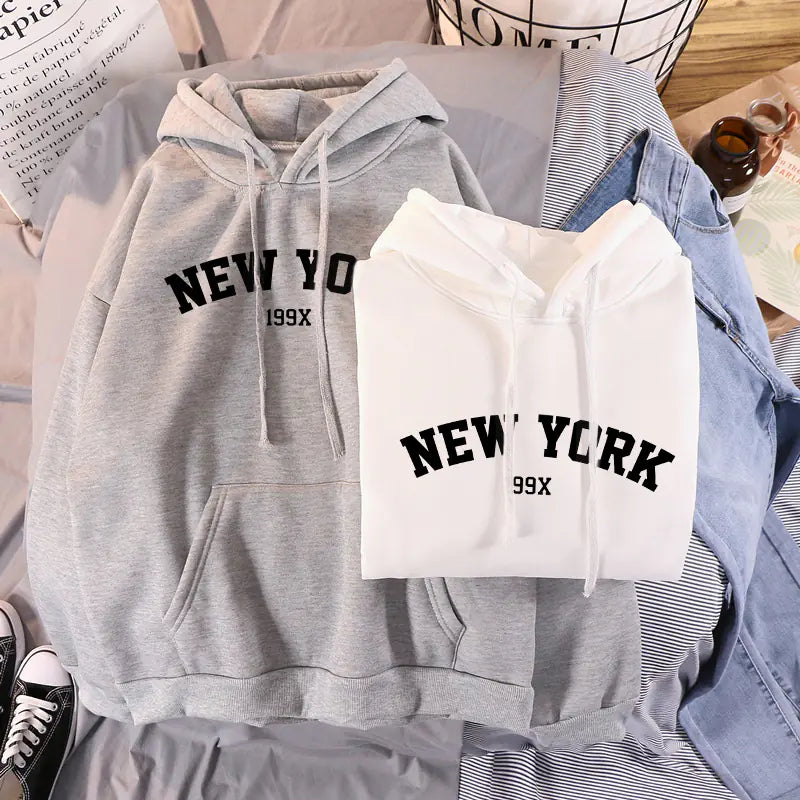 Women’s Thick Velvet New York Print Hoodie