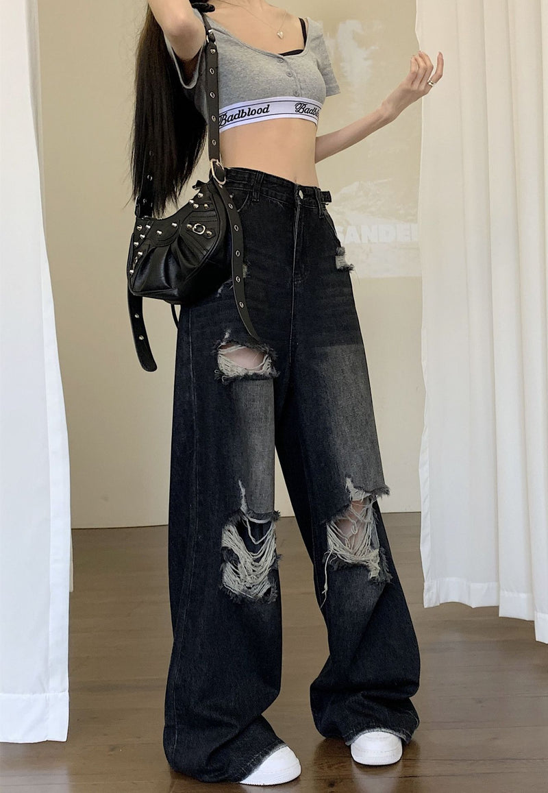 American High Street Women's Black Ripped Jeans
