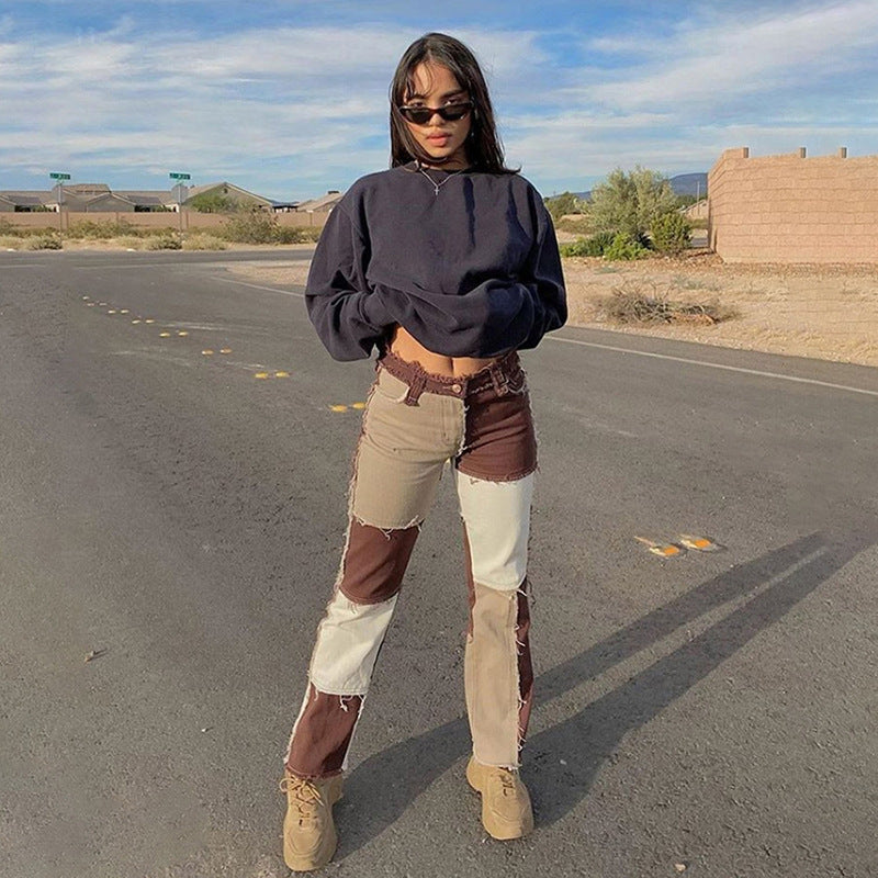High-Waisted Color Block Slim Jeans for Women