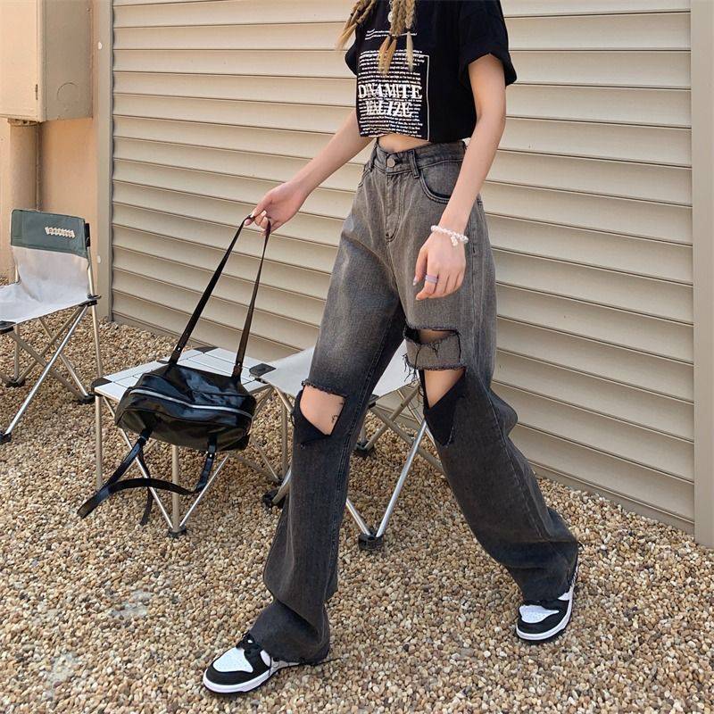 Gradient High Waist Slim Ripped Jeans
