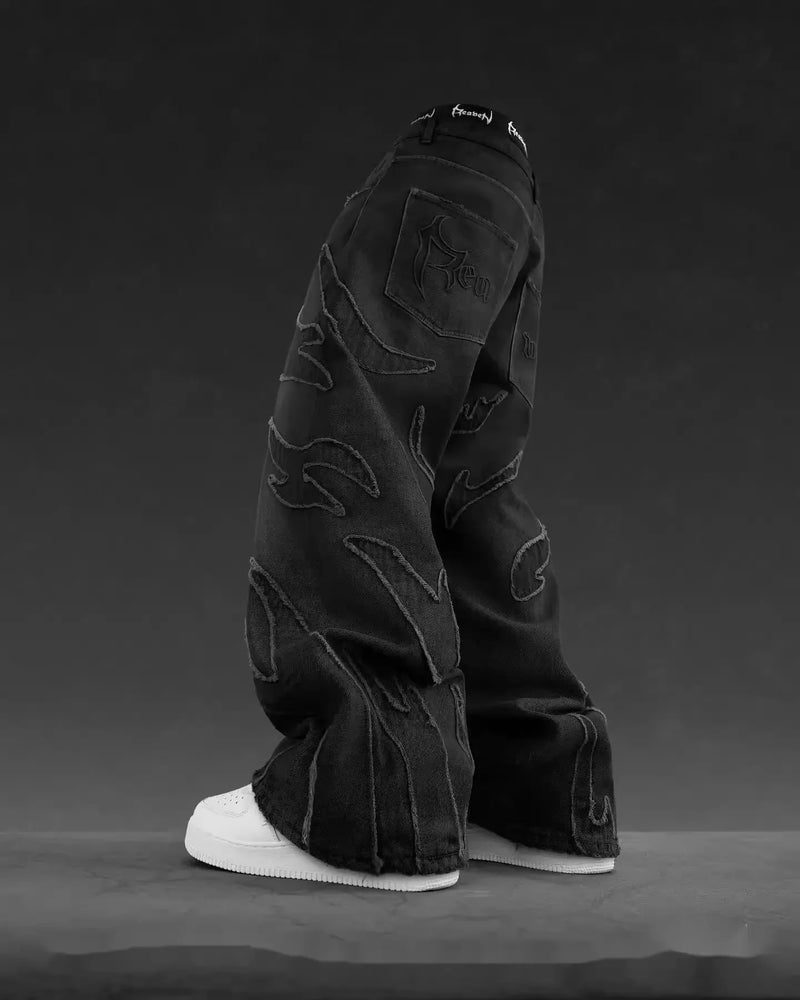 Retro Black Patchwork Baggy Jeans