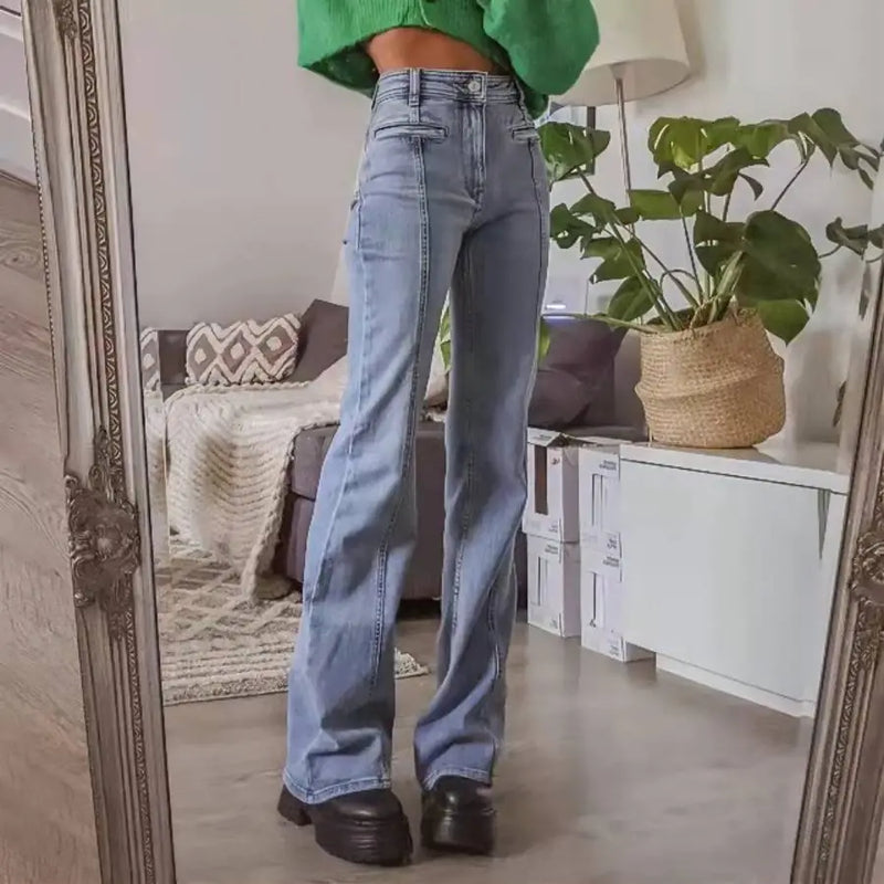 2023 Spring Retro Color-Block Flared Jeans