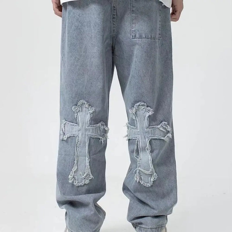 Men's Trendy High Street Cross Patch Jeans