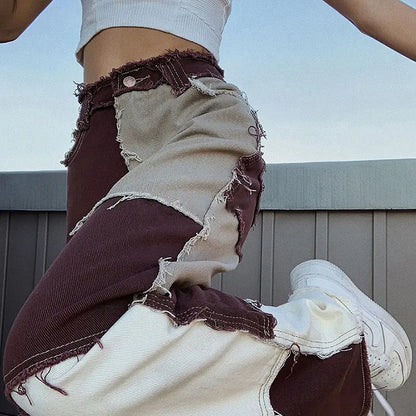 High-Waisted Color Block Slim Jeans for Women
