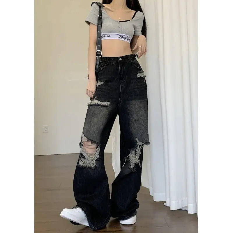 American High Street Women's Black Ripped Jeans