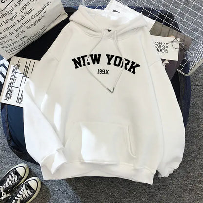 Women’s Thick Velvet New York Print Hoodie
