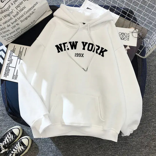 Women’s Thick Velvet New York Print Hoodie