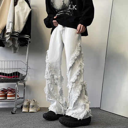 Black and White Patchwork Slim Fit Washed Jeans