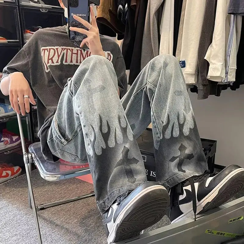 Loose Straight Hong Kong Style Casual Jeans
