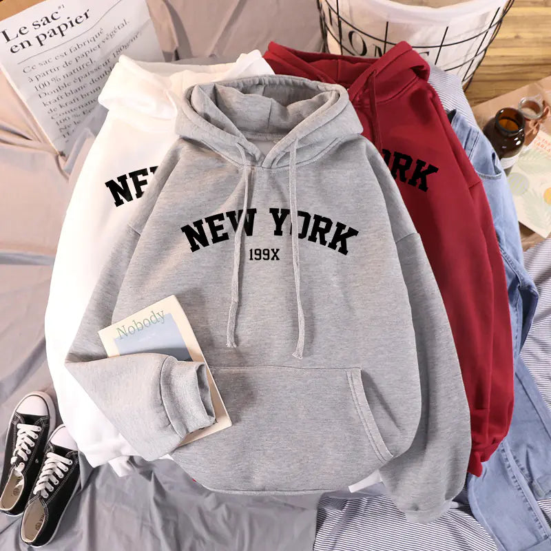Women’s Thick Velvet New York Print Hoodie
