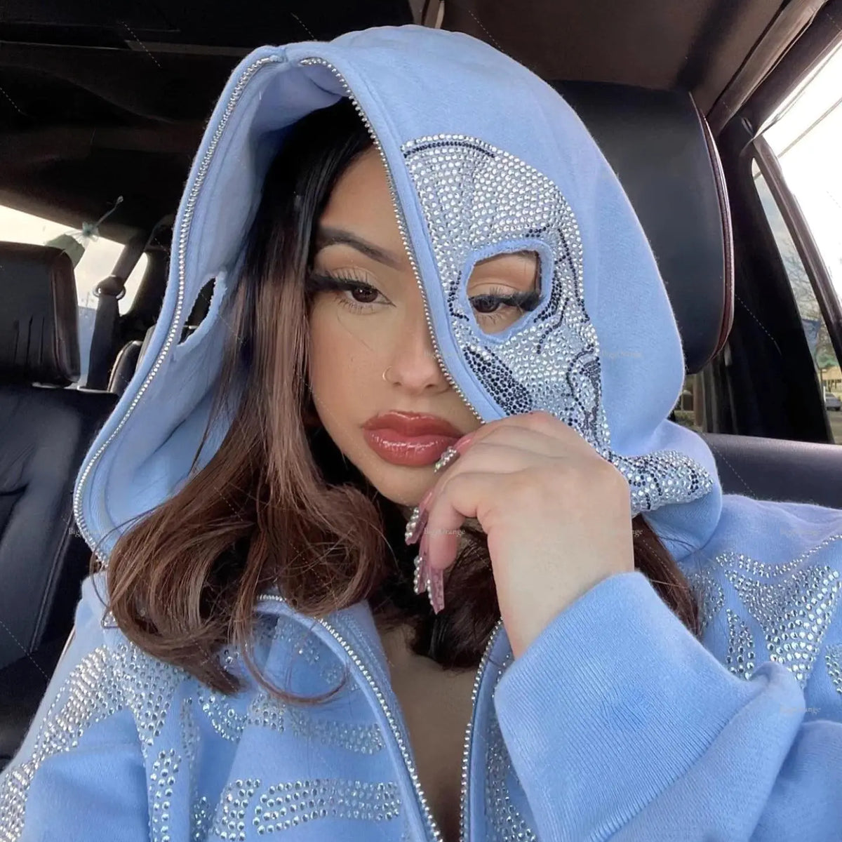Women’s Skull Rhinestone Oversized Hoodie