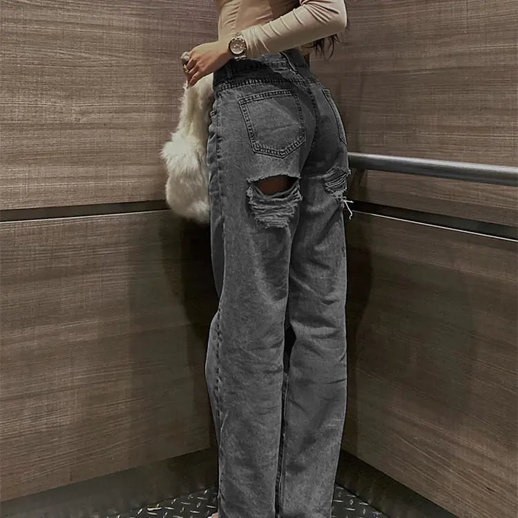High Waist Ripped Slim Jeans for Women