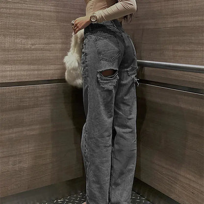 High Waist Ripped Slim Jeans for Women