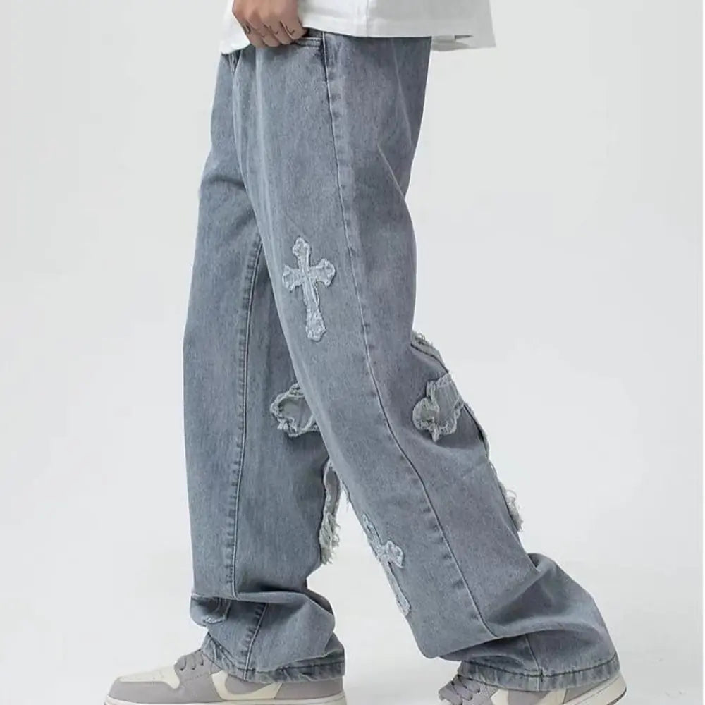 Men's Trendy High Street Cross Patch Jeans