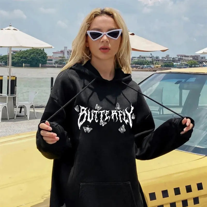 Gothic Letter Butterfly Couple Loose Sweatshirt