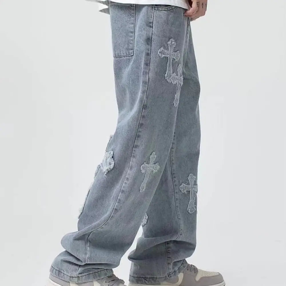 Men's Trendy High Street Cross Patch Jeans