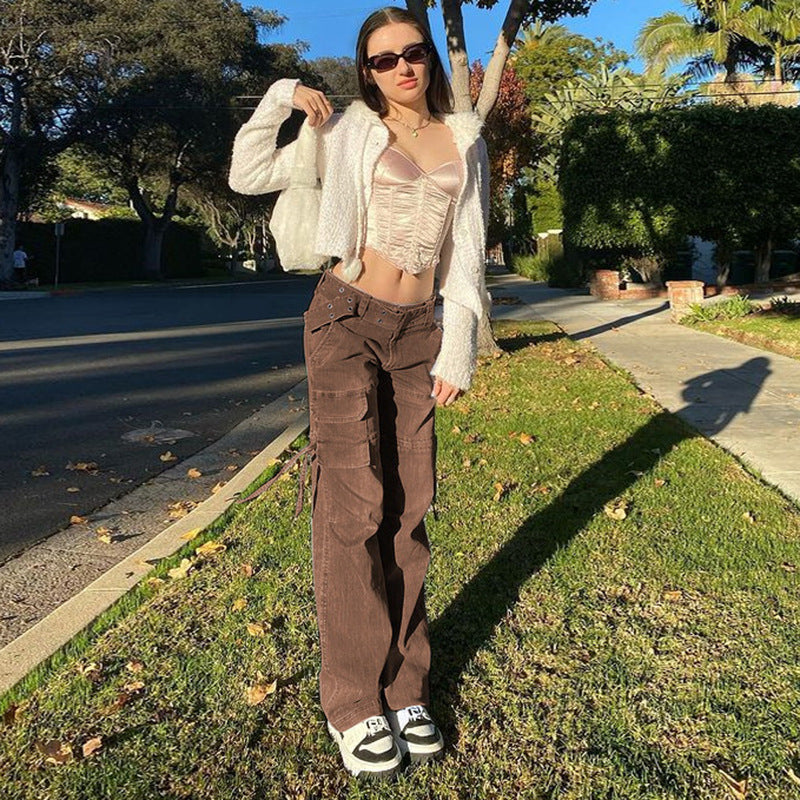 Retro Mid-Rise Drawstring Fashion Jeans