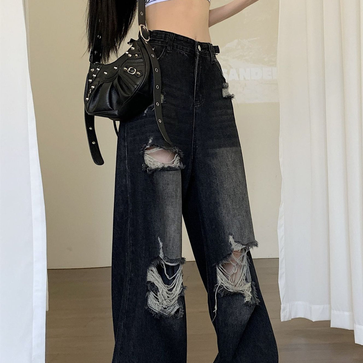 American High Street Women's Black Ripped Jeans