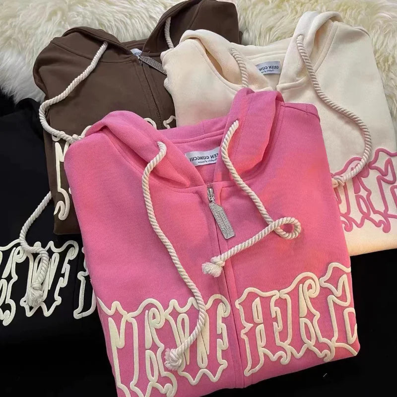 Gothic Letter Zip Hoodie