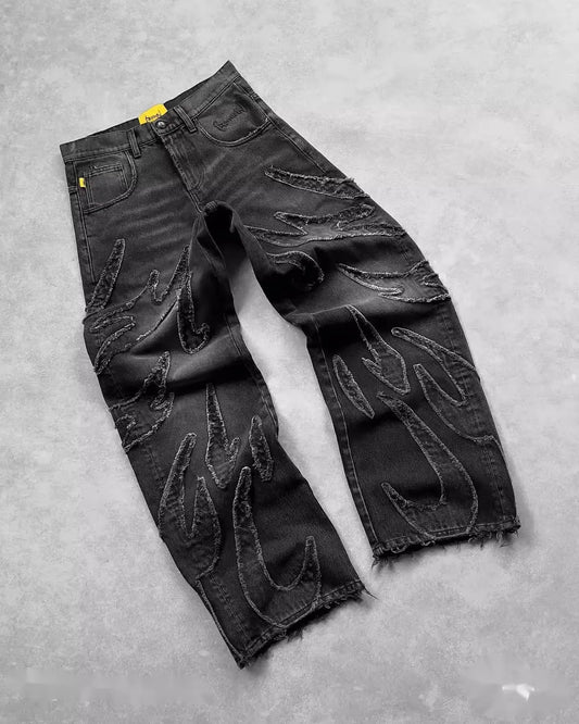 Retro Black Patchwork Baggy Jeans