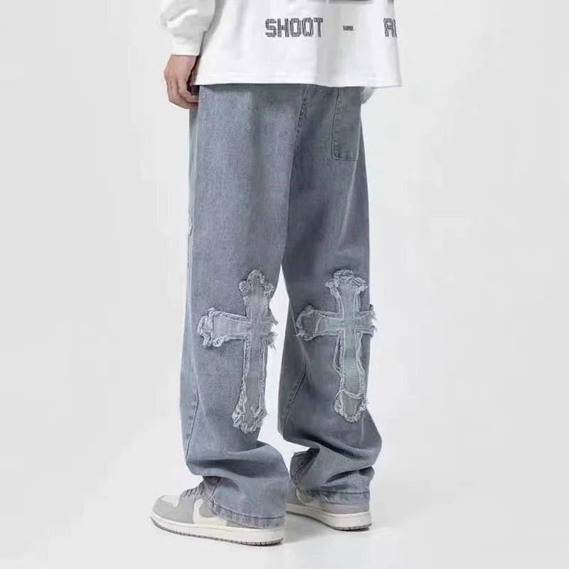 Men's Trendy High Street Cross Patch Jeans