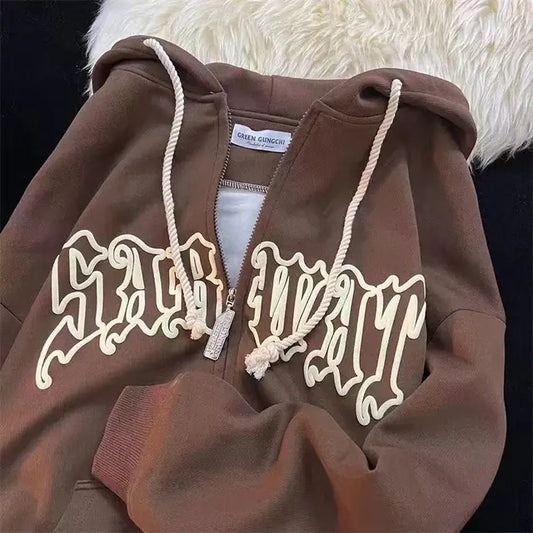 Gothic Letter Zip Hoodie