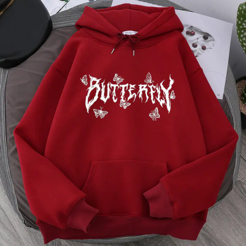 Gothic Letter Butterfly Couple Loose Sweatshirt