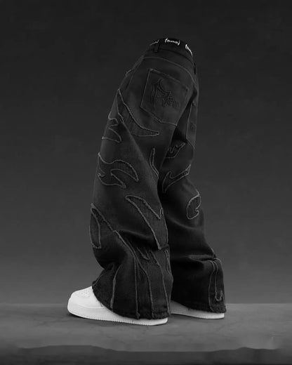 Retro Black Patchwork Baggy Jeans