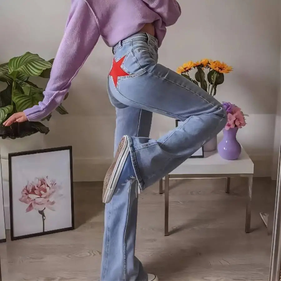 2023 Spring Retro Color-Block Flared Jeans